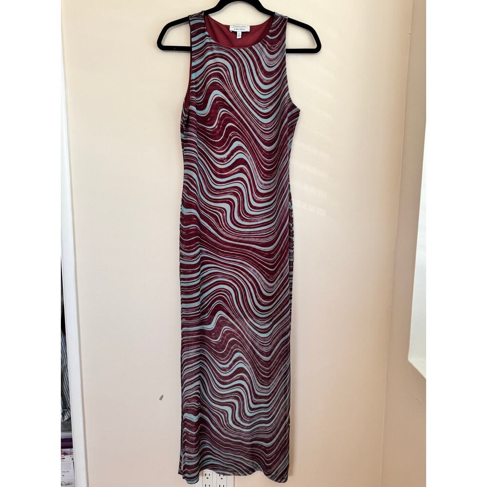 Stockholm Atelier & Other Stories Printed Mesh Maxi Dress Blue Burgundy Red Sz S